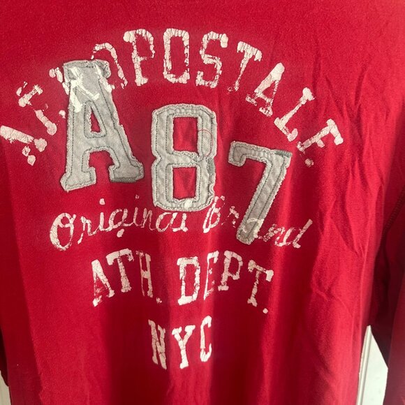 Aeropostale A87 Mens Red Long Sleeve Graphic Tee XL 100% Cotton NYC Ath Dept - Picture 7 of 7